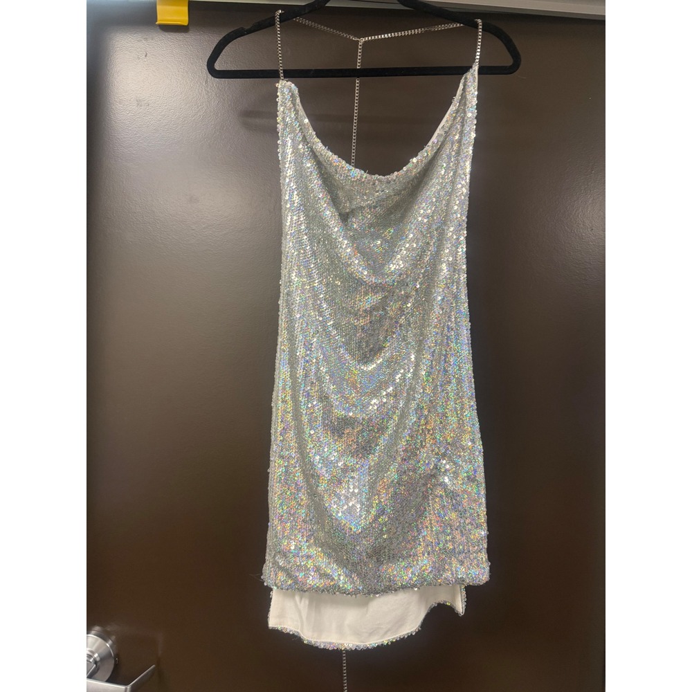 Miss Ord Silver Holographic Sequin Mini Dress